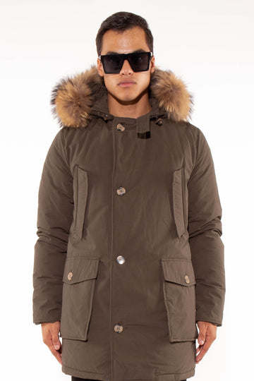 Long Arctic Parka with detachable real fur in olive