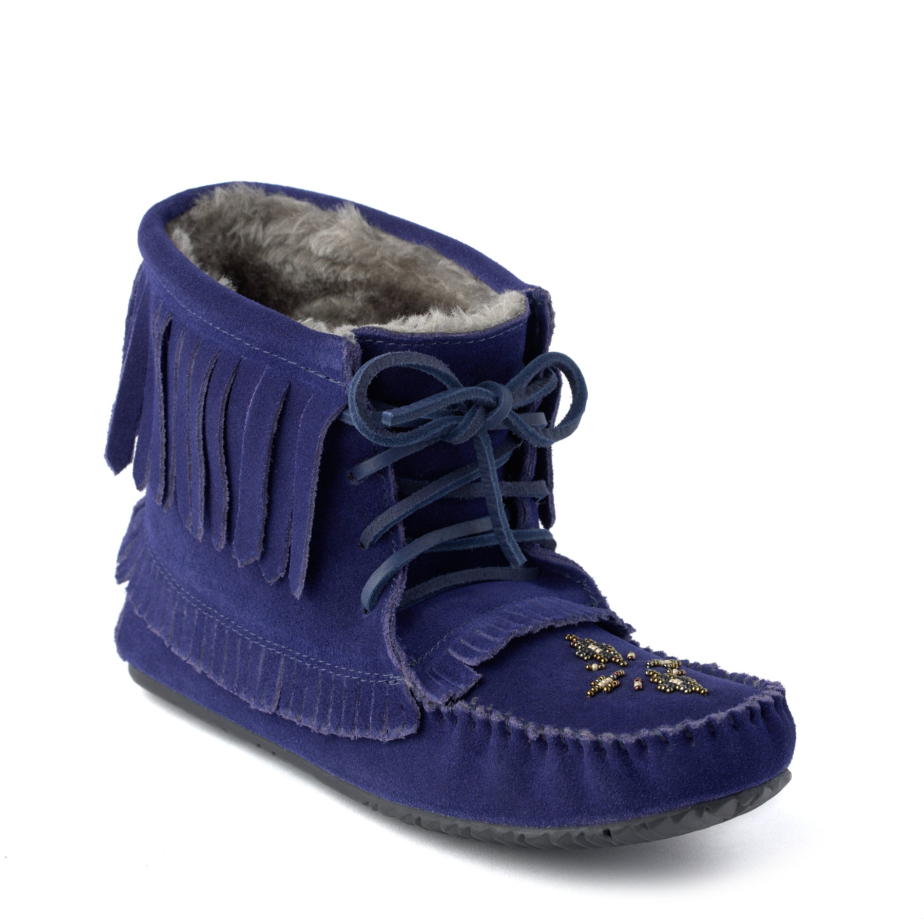 Harvester Suede Fleece-Lined Fringe Moccasin Boots – Manitobah