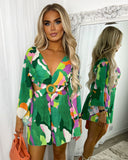 Ariana Patterned Cut Out Playsuit - Green