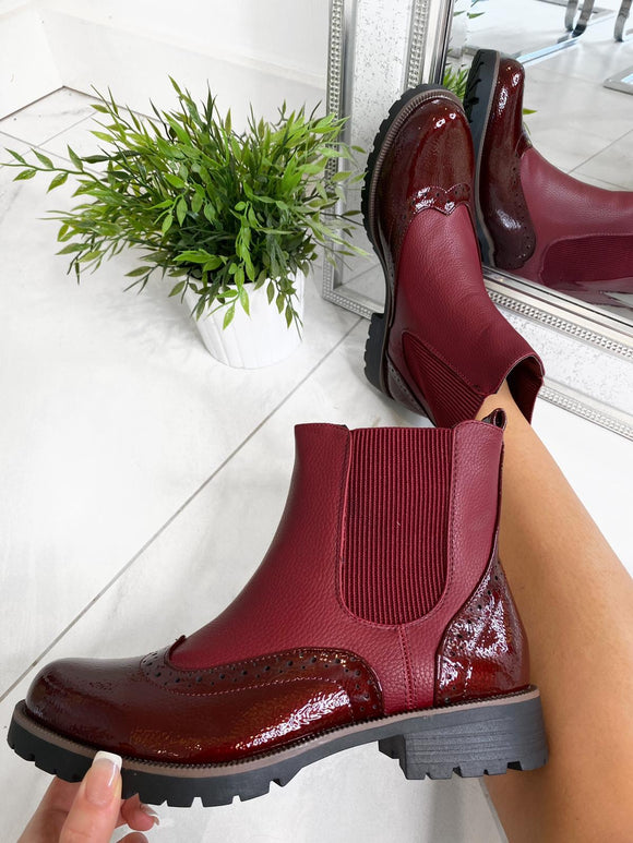 Kenzie Brogue Ankle Boots - Wine 