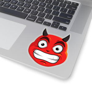 Male Cringing Devil Emoji Kiss-Cut Stickers by Badmoji Laptop Skins & Decals