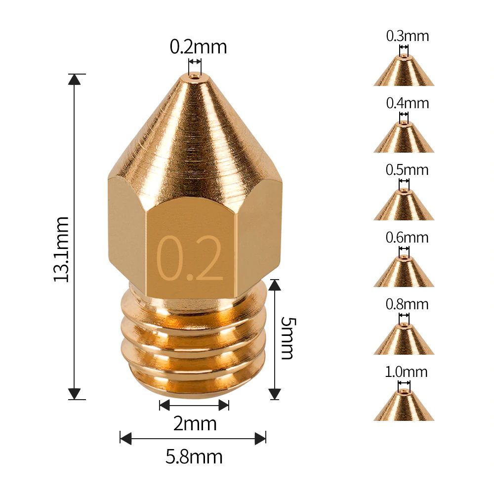 3D Printer Brass MK8 Extruder Nozzle