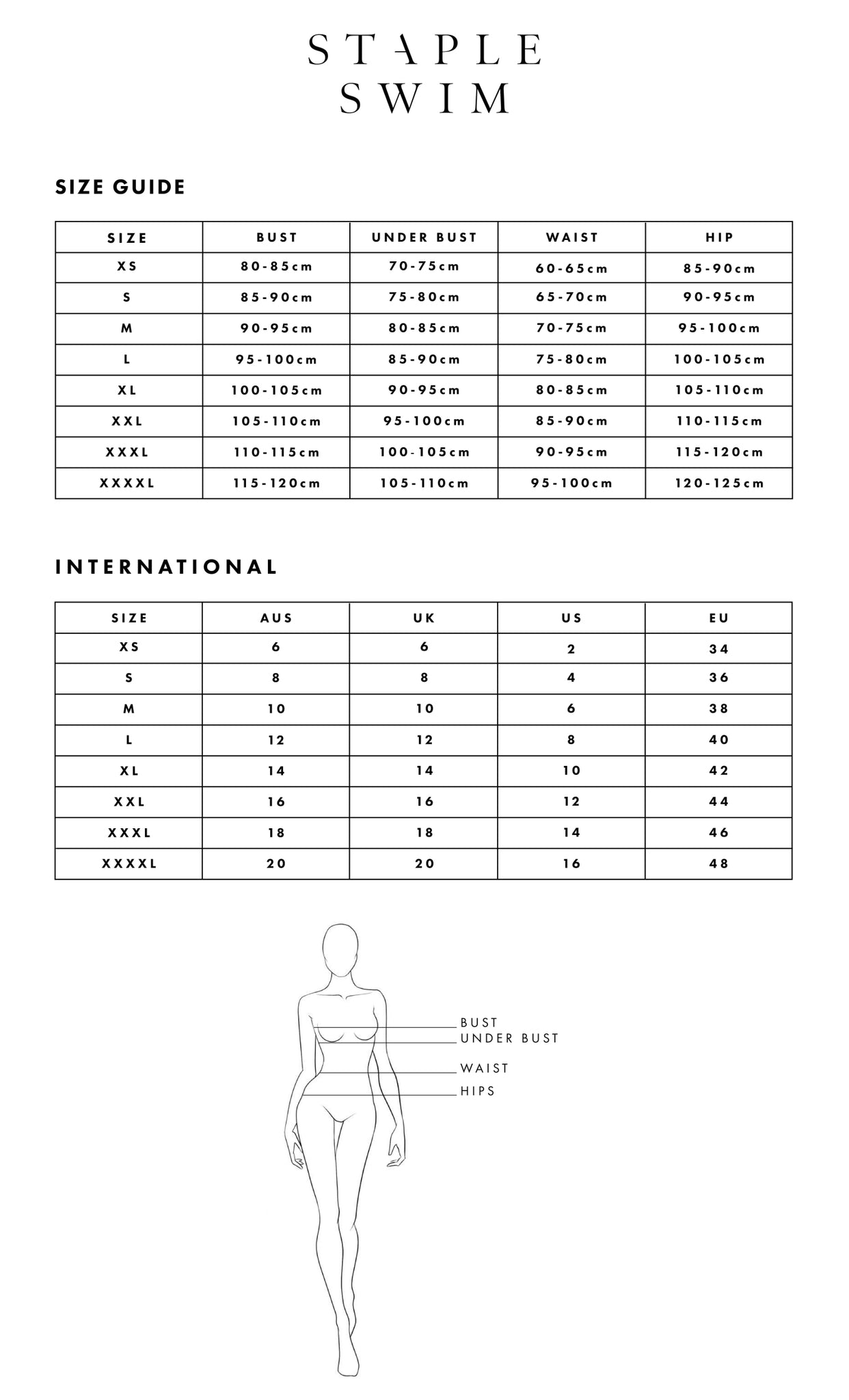 Staple Clothing Size Chart