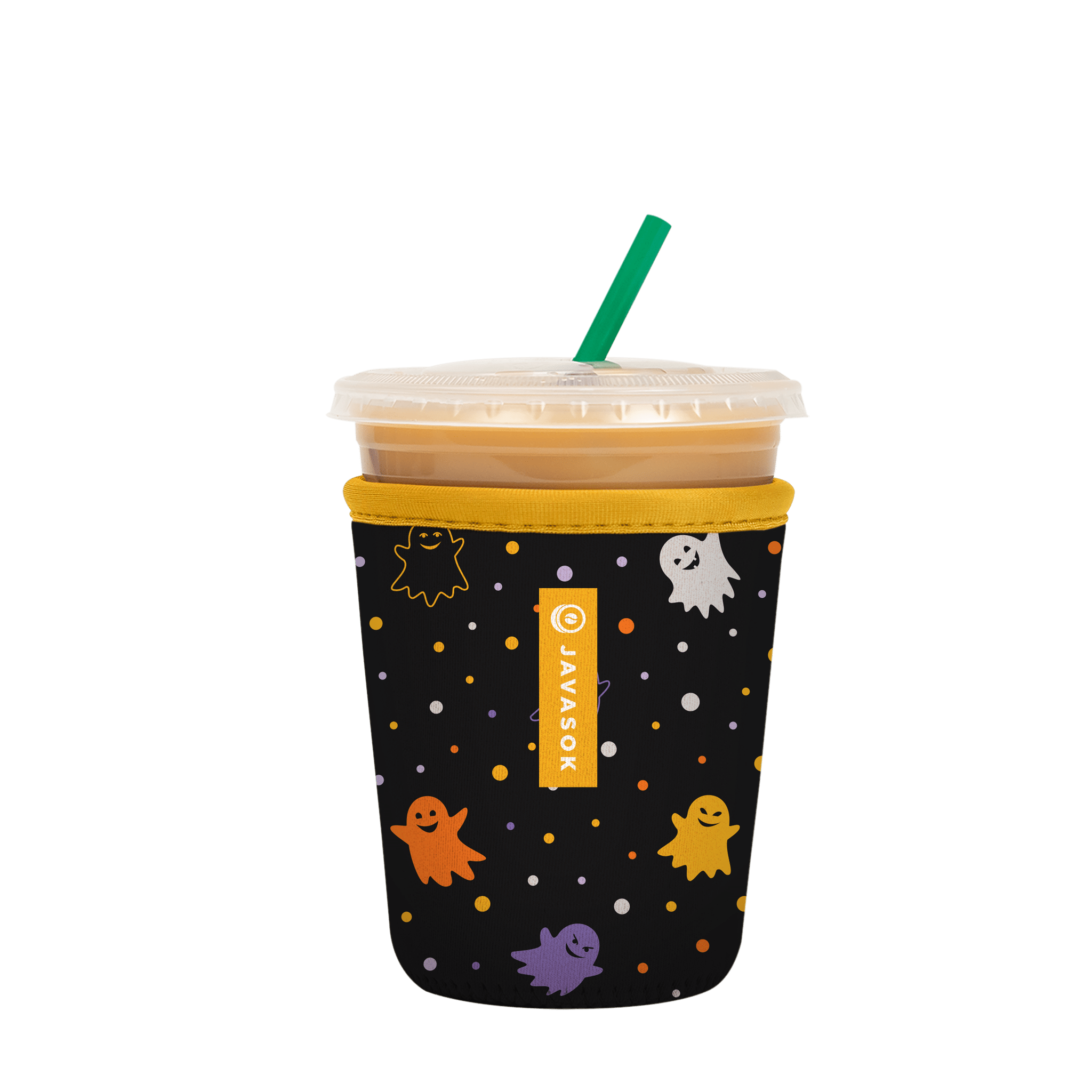 Ghosts and Pumpkins Print Iced Coffee Cozy, Drink Sleeve