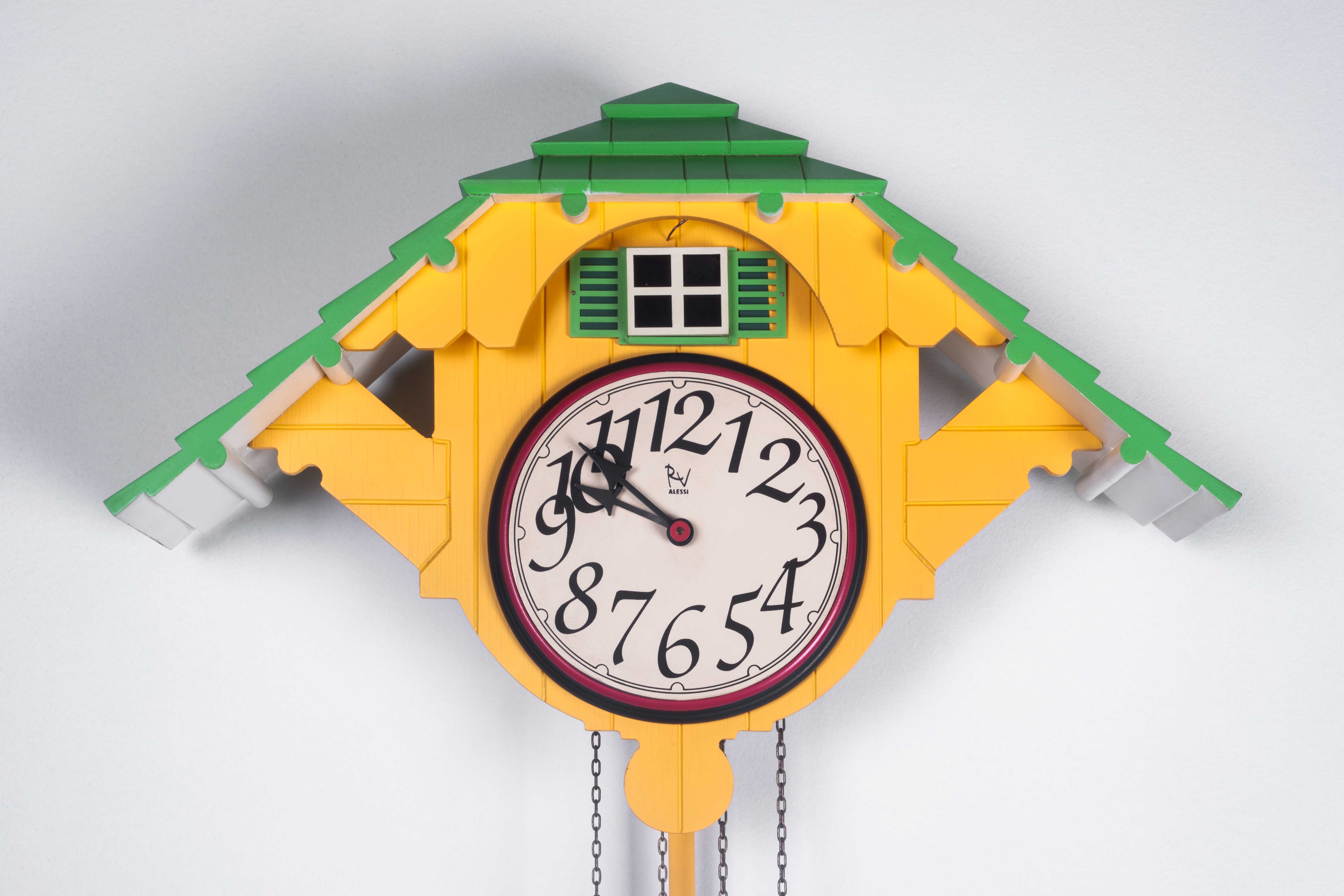 ROBERT VENTURI, CUCKOO CLOCK FOR ALESSI, LIMITED EDITION, LACQUERED WOOD & CAST IRON, 1988 ITALY