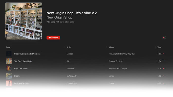 New Origin Shop Apple Music - It's A Vibe V.2 Playlist