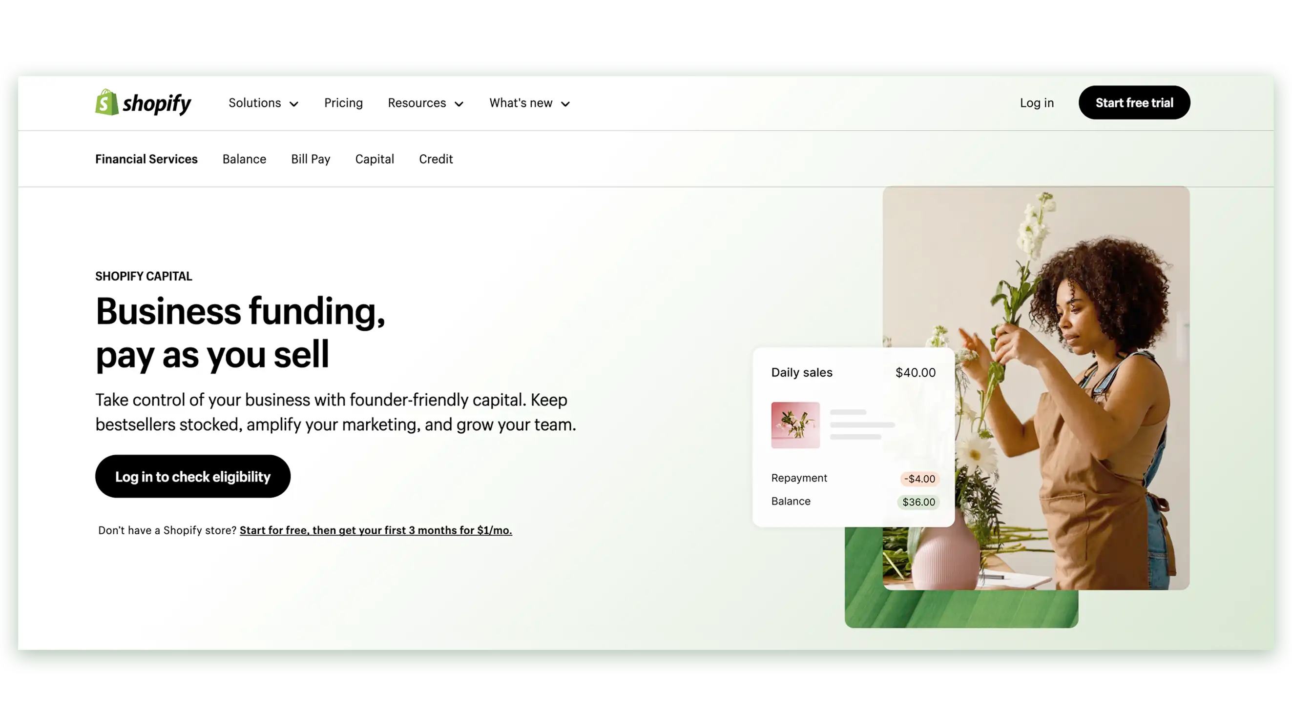 The Shopify Capital Homepage