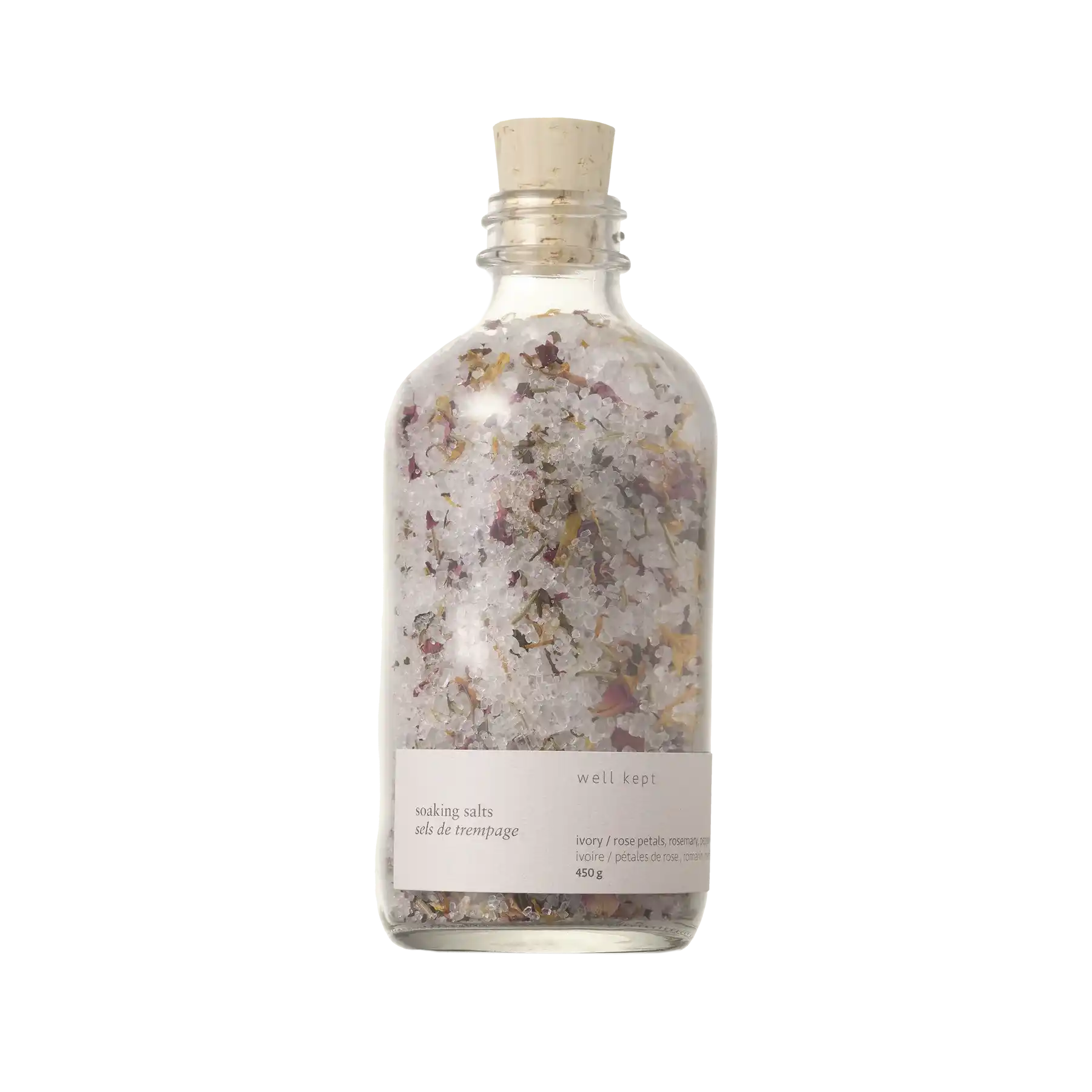 A glass jar of bath salts