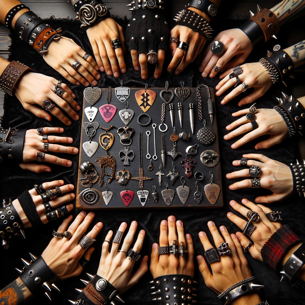 A photo showcasing handcrafted punk rock jewellery