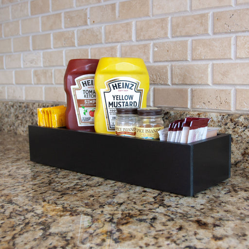 Wooden Condiment Caddy Dark Stain Finish Bar Products