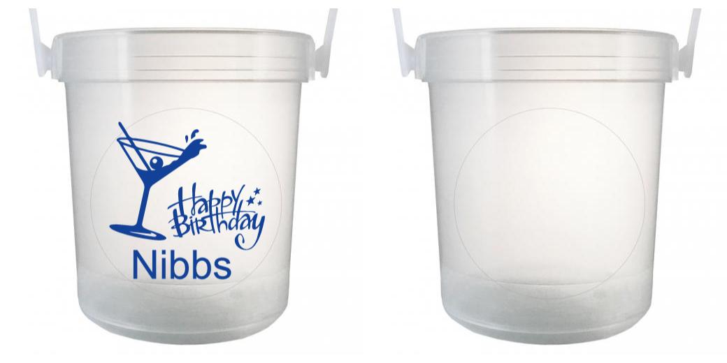 32 oz Plastic Rum Buckets with Custom Sticker