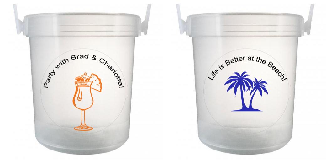 32 oz Plastic Rum Buckets with Custom Sticker