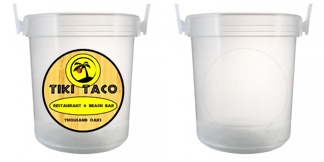 32 oz Plastic Rum Buckets with Custom Sticker