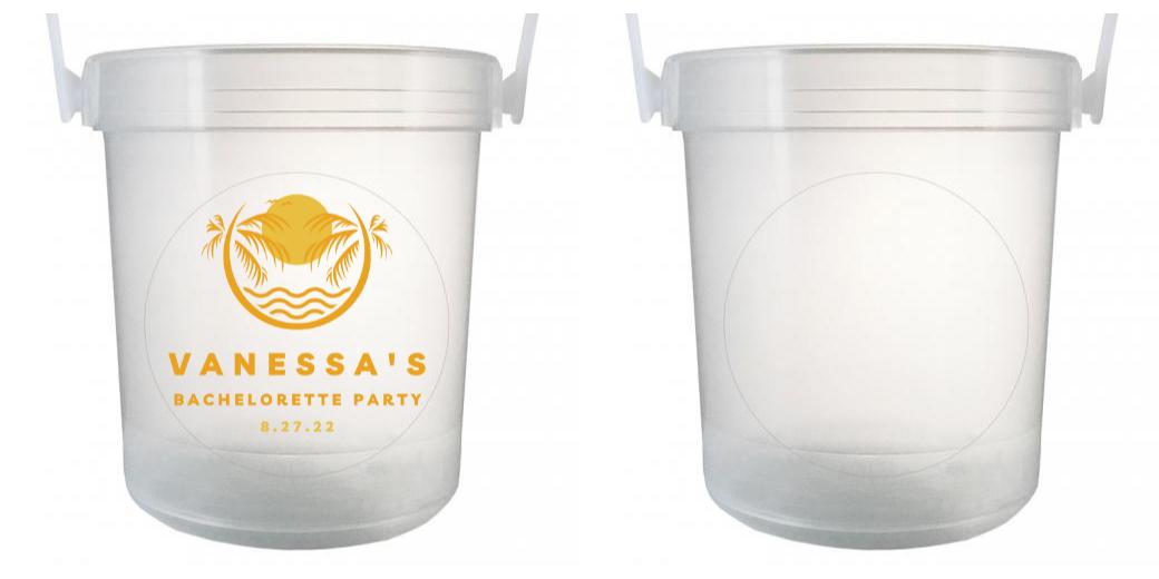 32 oz Plastic Rum Buckets with Custom Sticker