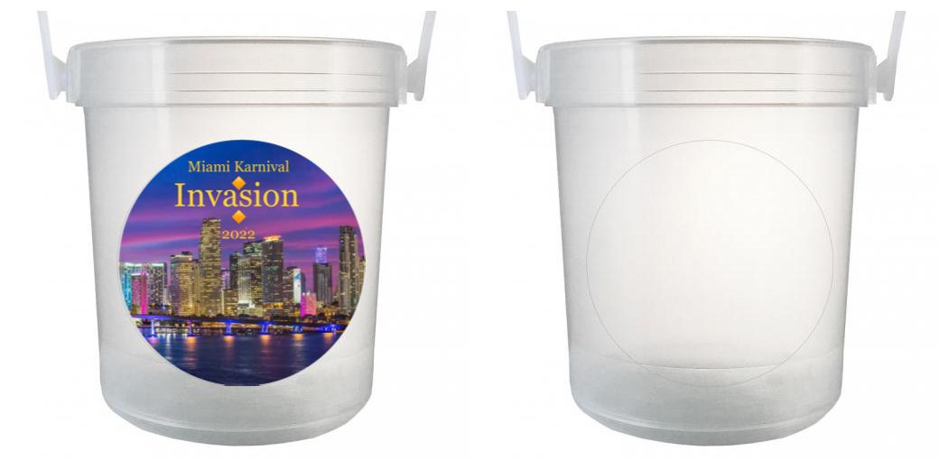 32 oz Plastic Rum Buckets with Custom Sticker