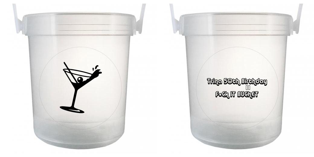 32 oz Plastic Rum Buckets with Custom Sticker