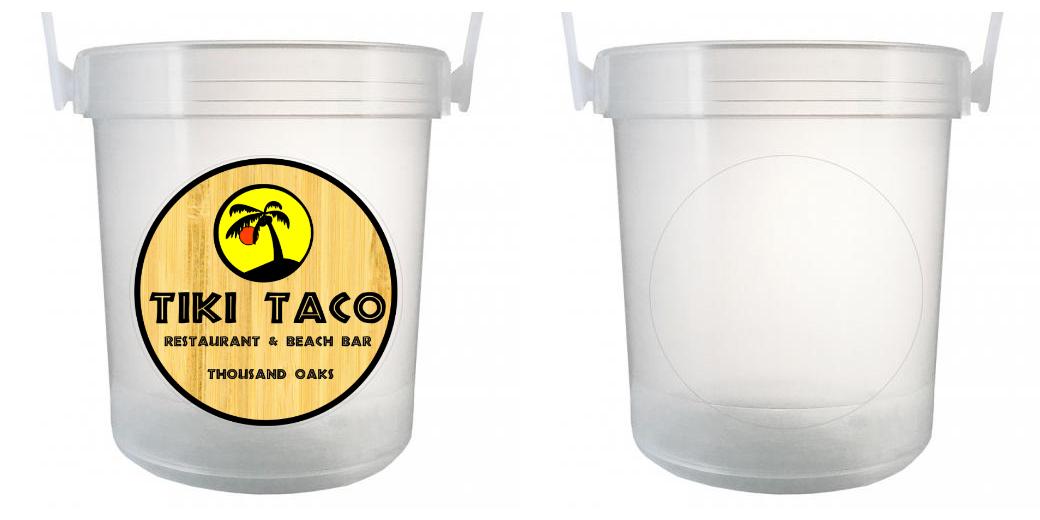 32 oz Plastic Rum Buckets with Custom Sticker