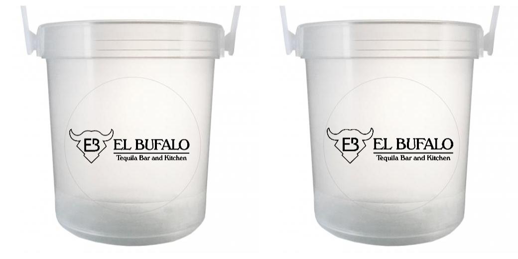 32 oz Plastic Rum Buckets with Custom Sticker