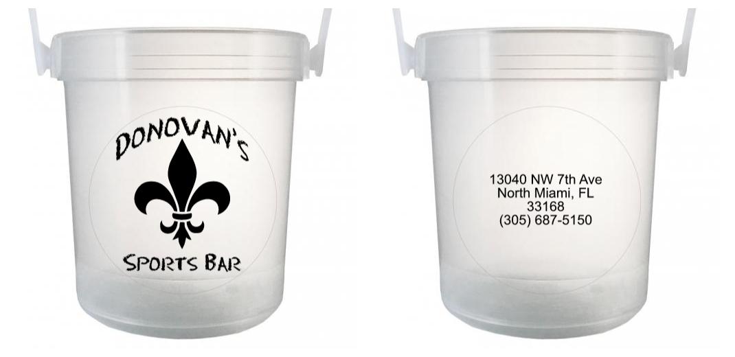 32 oz Plastic Rum Buckets with Custom Sticker