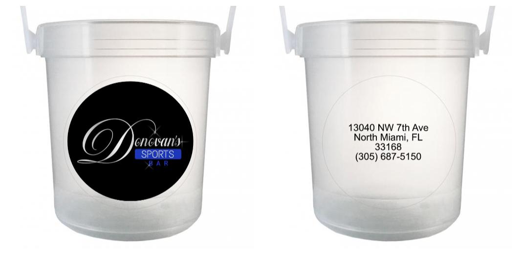 32 oz Plastic Rum Buckets with Custom Sticker