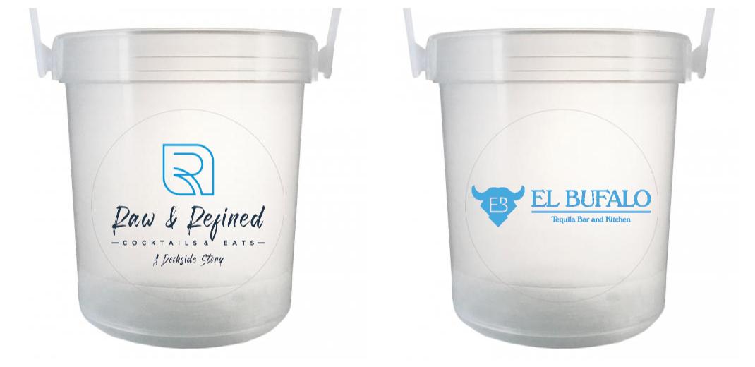 32 oz Plastic Rum Buckets with Custom Sticker