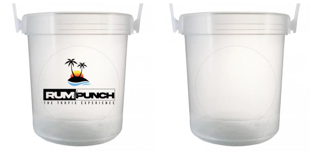 32 oz Plastic Rum Buckets with Custom Sticker