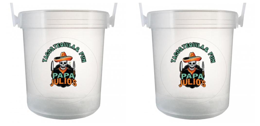 32 oz Plastic Rum Buckets with Custom Sticker