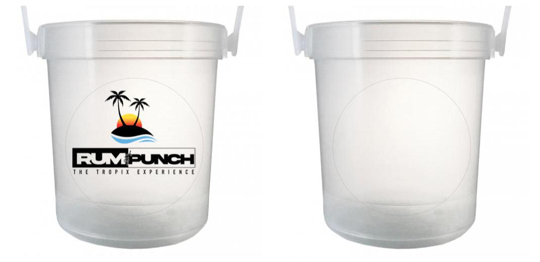 32 oz Plastic Rum Buckets with Custom Sticker