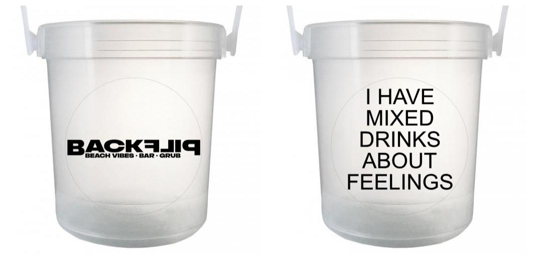 32 oz Plastic Rum Buckets with Custom Sticker