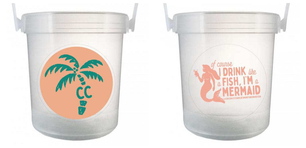 32 oz Plastic Rum Buckets with Custom Sticker