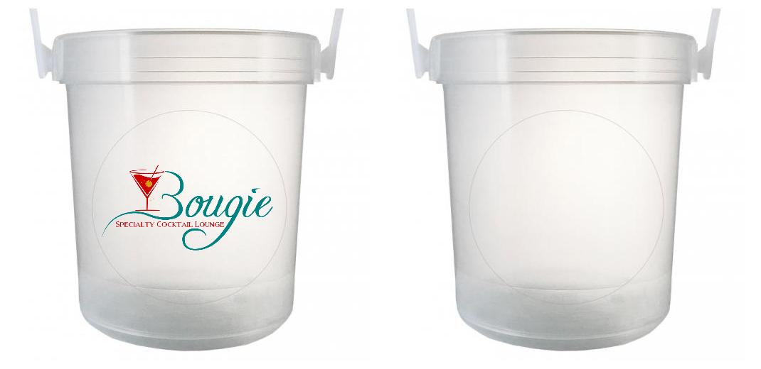 32 oz Plastic Rum Buckets with Custom Sticker