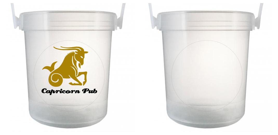 32 oz Plastic Rum Buckets with Custom Sticker