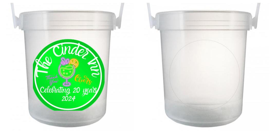 32 oz Plastic Rum Buckets with Custom Sticker