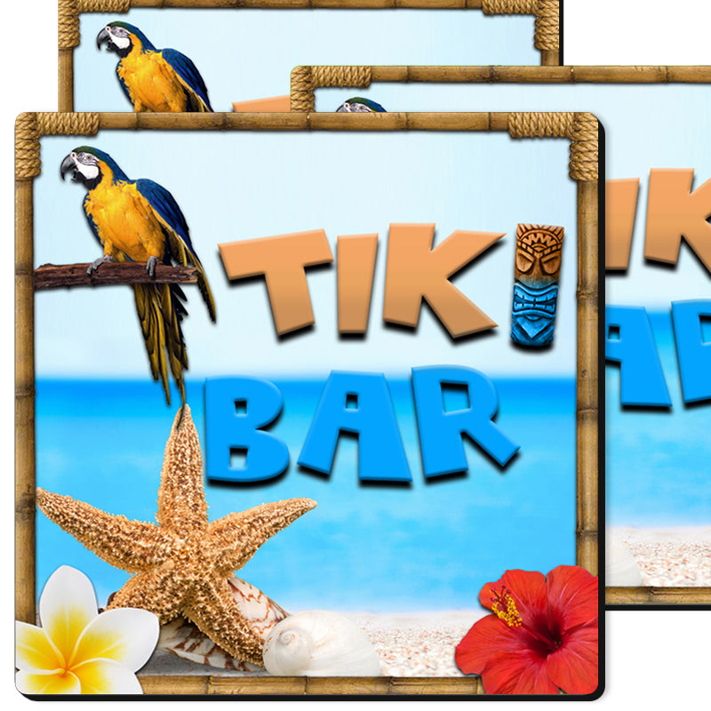 3.5in Square Foam Coaster - Tiki Beach Design