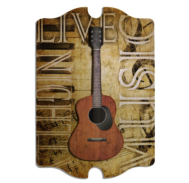 3D Wooden Guitar Tavern Sign - Live Music Nightly