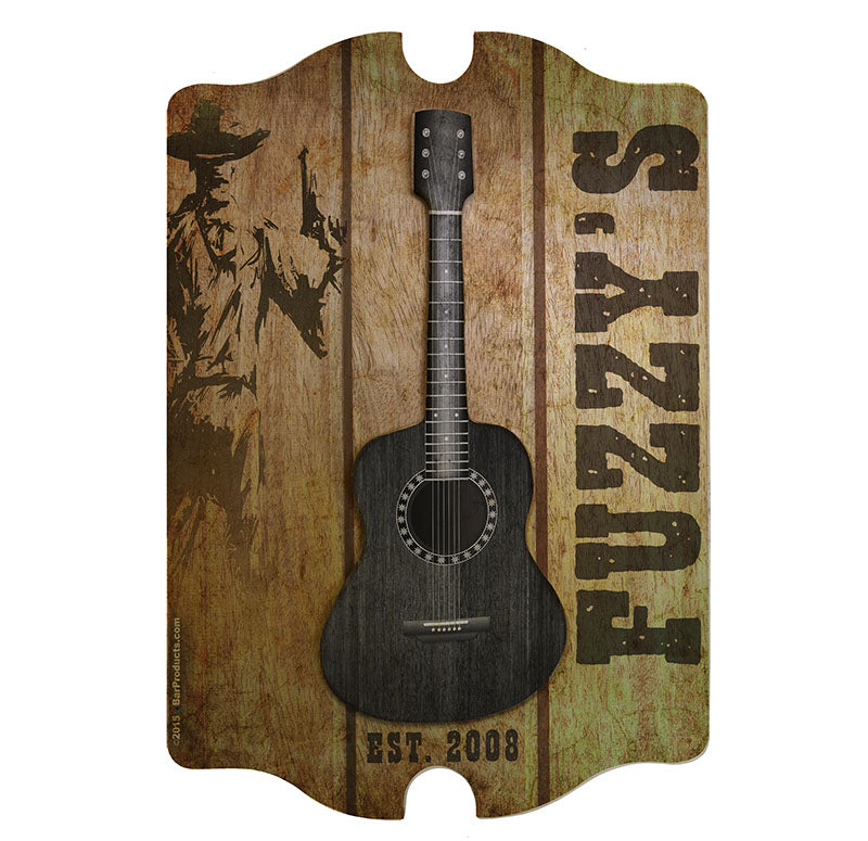 3D Wooden Guitar Tavern Sign - Country Theme