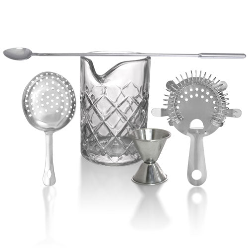 5 Piece Professional Diamond Pattern Stirred Cocktail Set