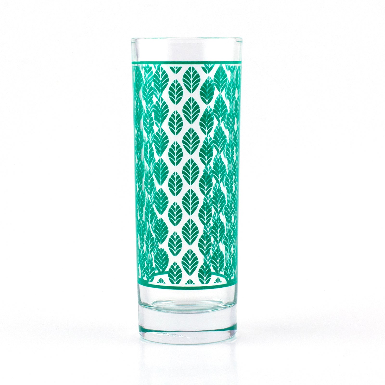 BarConic® Collins Glass - Dark Green Retro Leaves Pattern - 9.5 ounce