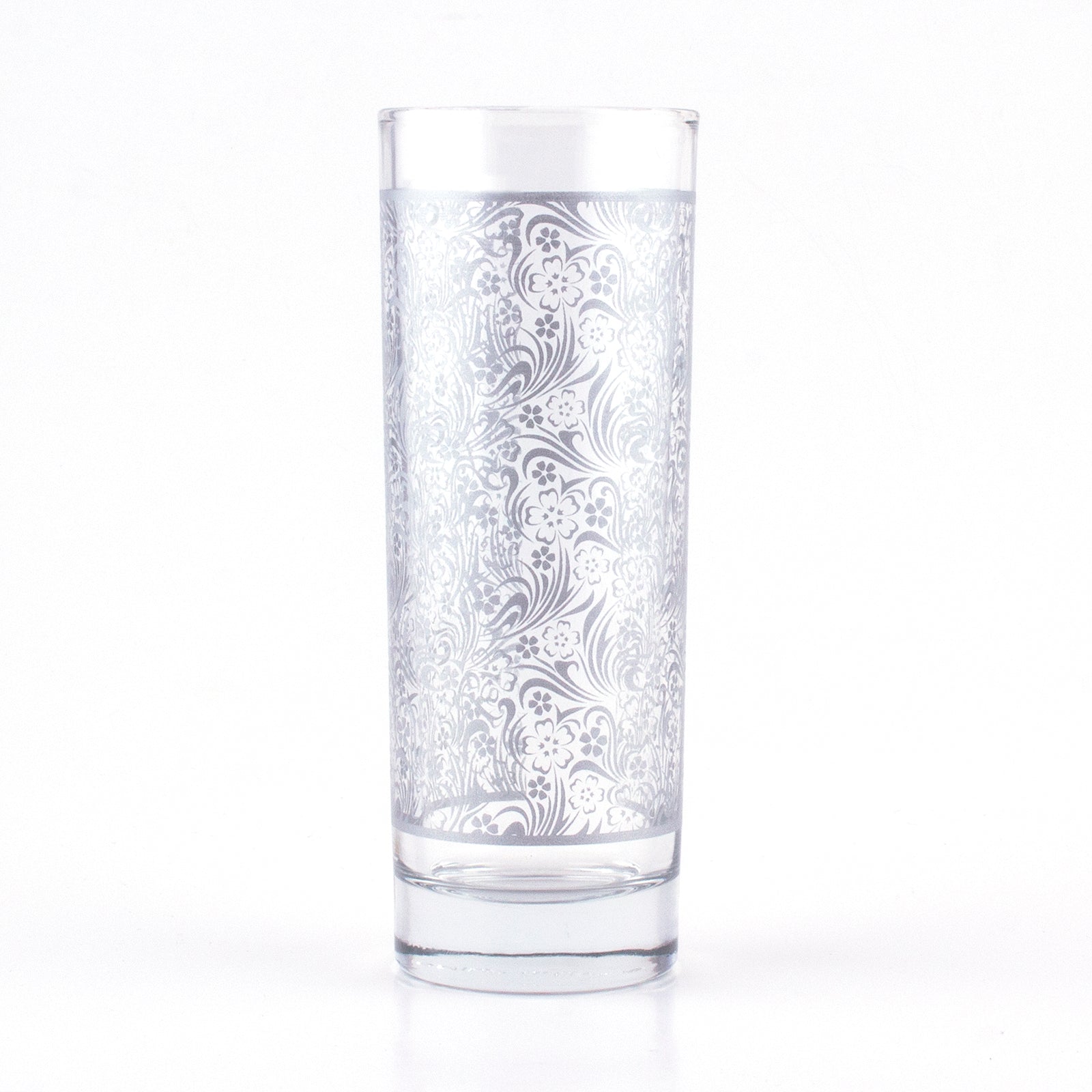 BarConic® Collins Glass - Silver Floral Pattern - 9.5 ounce