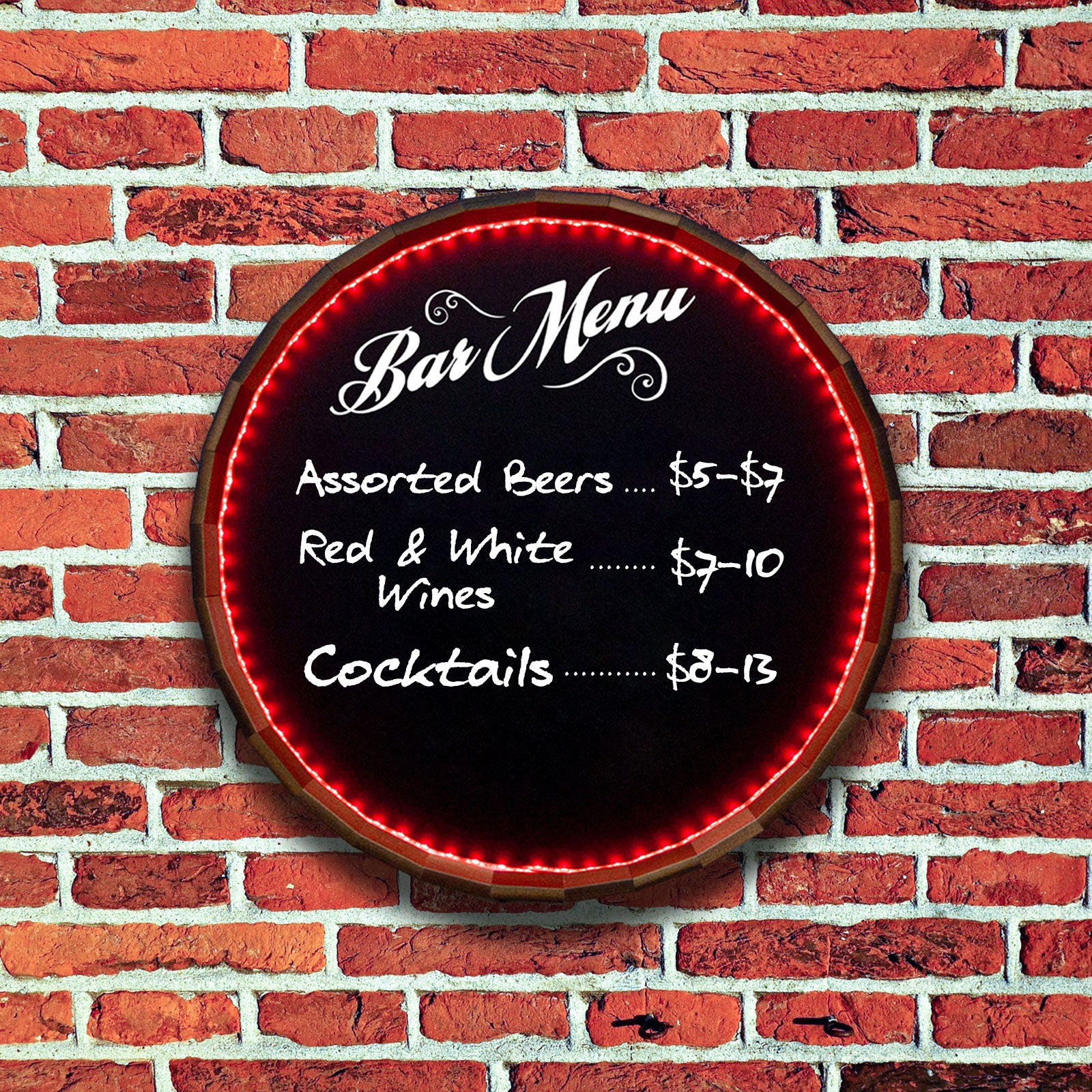 Bar & Menu LED Chalkboard Barrel Top Tavern Signs (Several Styles Available)