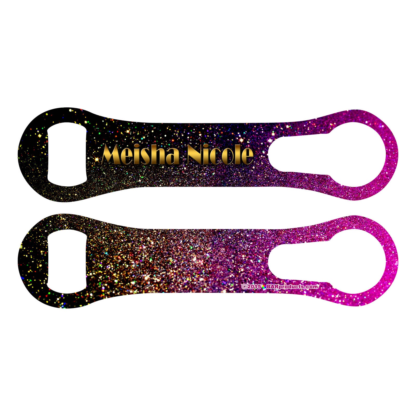 ADD YOUR NAME V-ROD® BOTTLE OPENER – PINK BLACK GLITTER