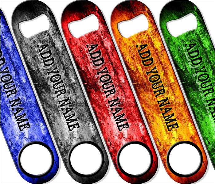 ADD YOUR NAME SPEED Bottle Opener – Grunge – Several Color Options