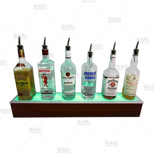 BarConic® LED Liquor Bottle Display Shelf - 1 Step - Mahogany - Several Lengths