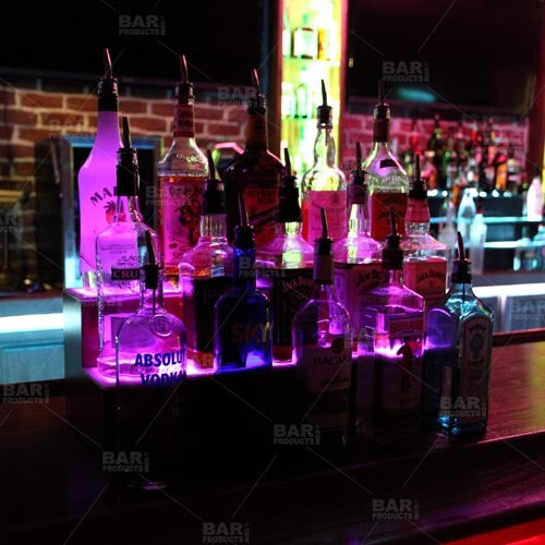 BarConic® LED Liquor Bottle Display Shelf - 2 Steps - Wild Cherry - Several Lengths