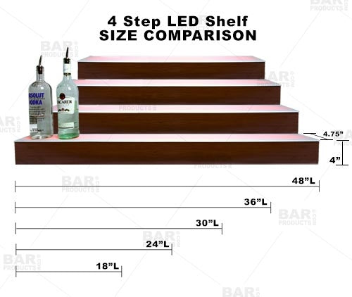 BarConic® LED Liquor Bottle Display Shelf - 4 Steps - Mahogany - Several Lengths