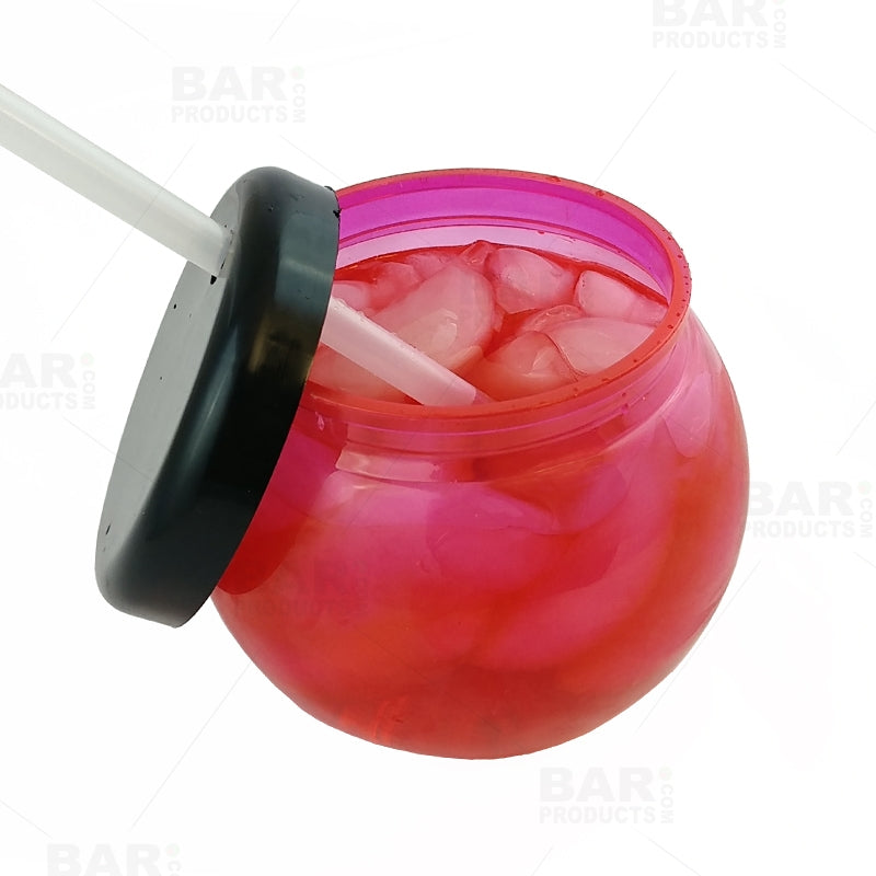 BarConic® Pink Fishbowl Plastic Drinkware - 20 ounce -  With Lid and Straw