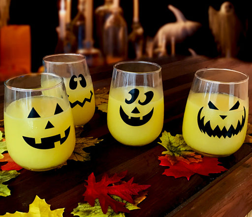 Transpac Witch's Brew Happy Hallowine 18 Ounce Glass Stemless Wine Glasses Set of 4, Multicolor