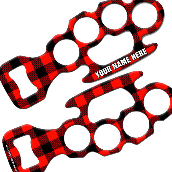 ADD YOUR NAME Knuckle Buster Bottle Opener - Hipster Plaid