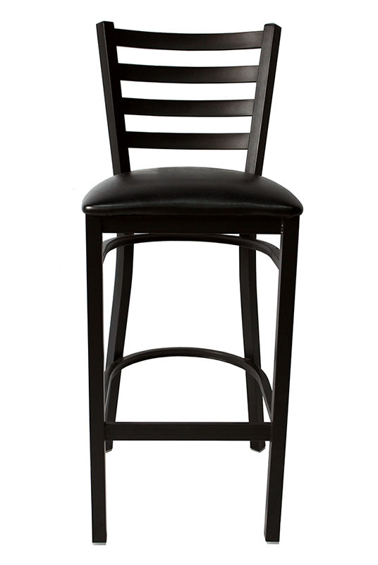 BarConic® Black Frame Bar Stool - Ladder Back - Black Vinyl Seat