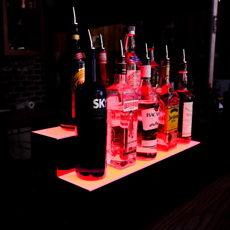 BarConic® Acrylic Bottle Display Shelf - 2 Tier - Multi Colored Lights